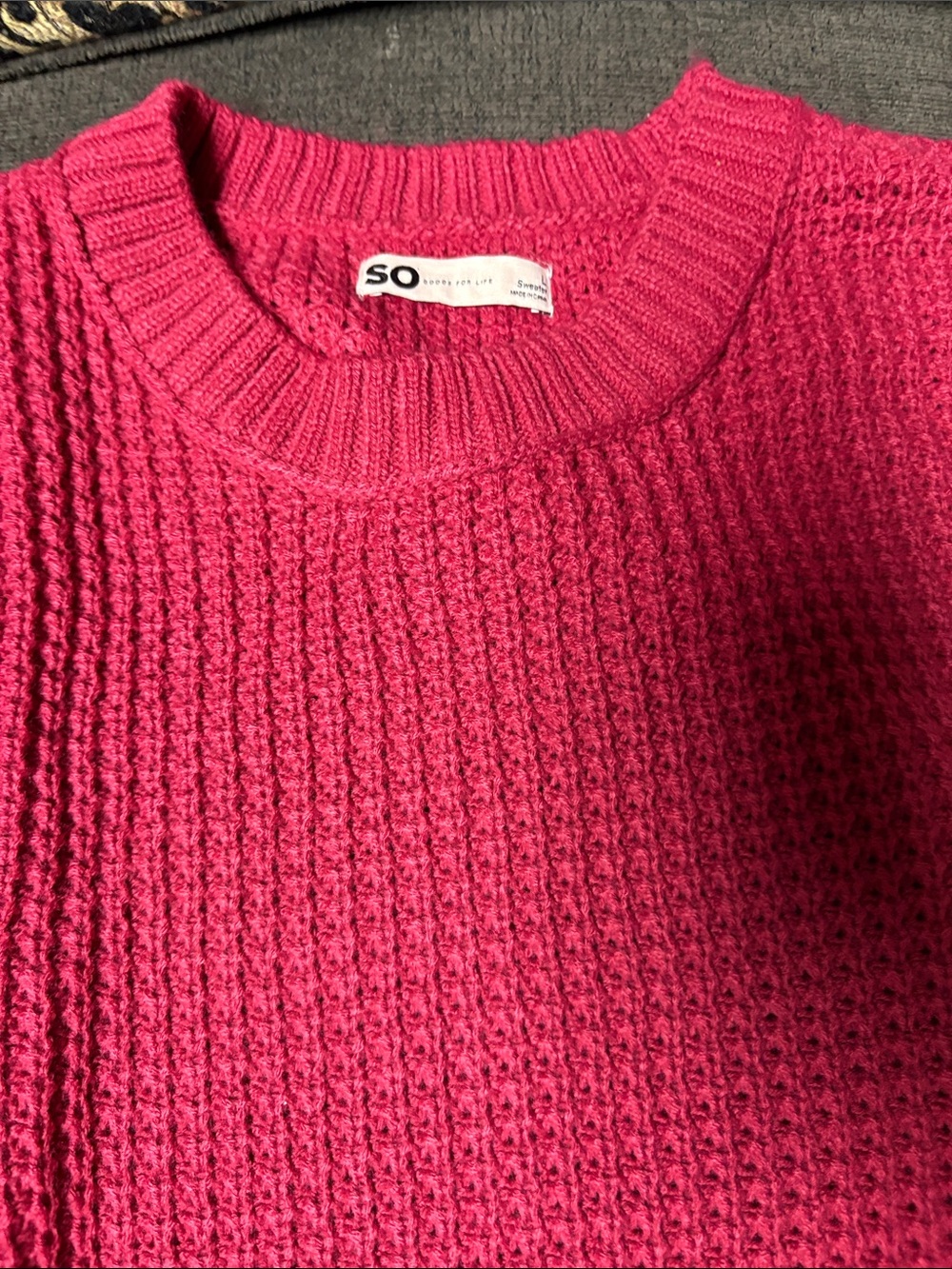 SO Waffle Knit Crewneck Sweater in Hot Pink